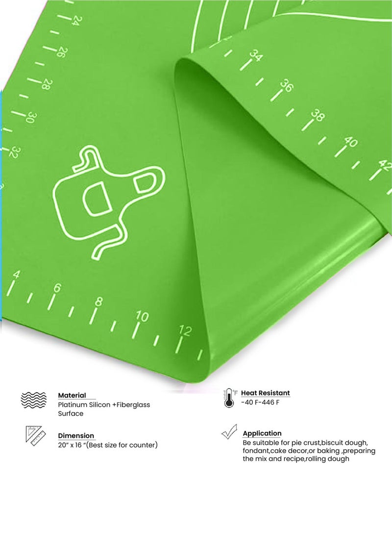 ريست REST Silicone Baking Mat for Pastry Rolling Dough with Measurements Liner Heat Resistance Table Placemat Pad Pastry Board Non stick Non Slip Baking Supplies for Bake Pizza Cake 60x40cm Green - Image 3